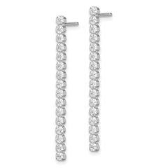 Rhodium-plated Sterling Silver Polished CZ Dangle Post Earrings