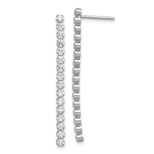 Rhodium-plated Sterling Silver Polished CZ Dangle Post Earrings