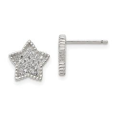 Sterling Silver Polished CZ Moon and Star Post Earrings