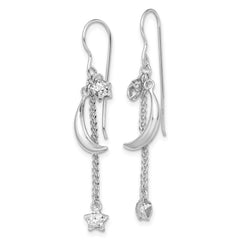 Rhodium-plated Sterling Silver Diamond-cut Puffed Star and Moon Earrings