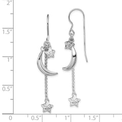 Rhodium-plated Sterling Silver Diamond-cut Puffed Star and Moon Earrings