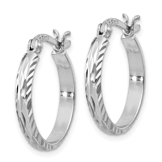 Rhodium-plated Sterling Silver 2.5mm Textured Round Hoop Earrings