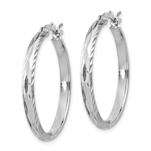 Rhodium-plated Sterling Silver 2.5mm Textured Round Hoop Earrings