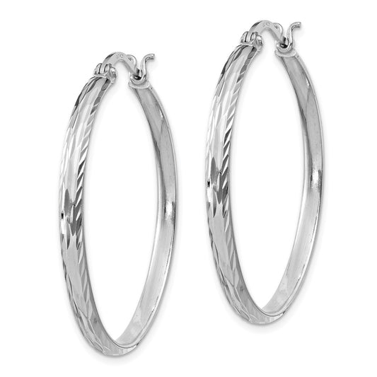 Rhodium-plated Sterling Silver 2.5mm Textured Round Hoop Earrings