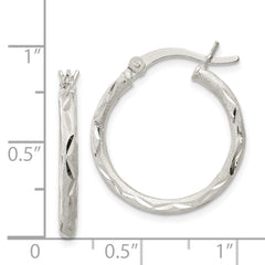 Sterling Silver Satin Diamond-cut 2x20mm Hoop Earrings