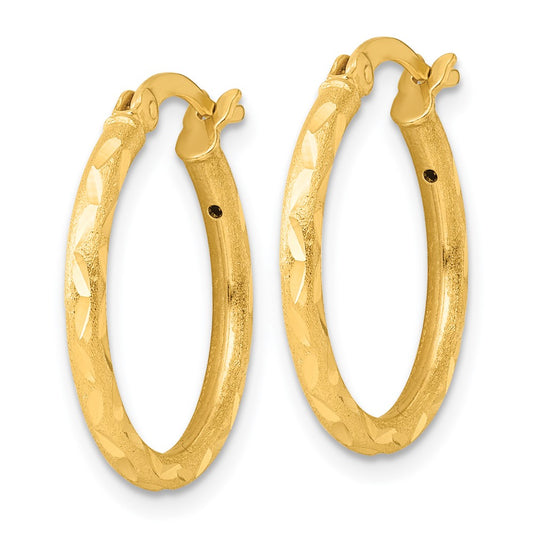 Yellow Gold-plated Sterling Silver Satin Diamond-cut 2x20mm Hoop Earrings