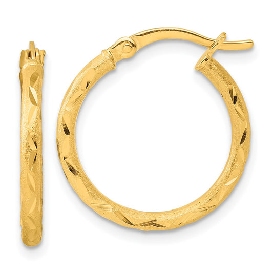Yellow Gold-plated Sterling Silver Satin Diamond-cut 2x20mm Hoop Earrings