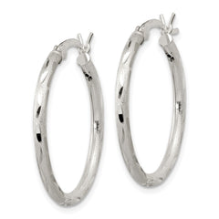 Sterling Silver Satin Diamond-cut 2x25mm Hoop Earrings