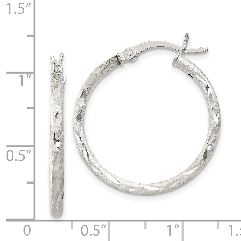 Sterling Silver Satin Diamond-cut 2x25mm Hoop Earrings
