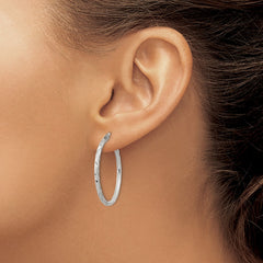 Sterling Silver Satin Diamond-cut 2x230mm Hoop Earrings