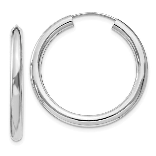 Rhodium-plated Sterling Silver 3x30mm Endless Tube Hoop Earrings