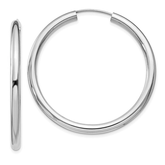 Rhodium-plated Sterling Silver 3x40mm Endless Tube Hoop Earrings