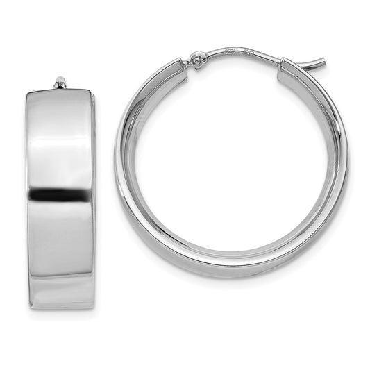 Rhodium-plated Sterling Silver 6.75x25mm Hoop Earrings