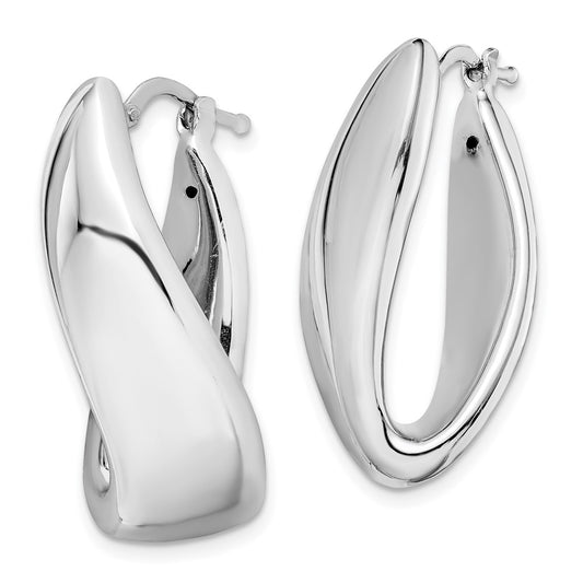 Rhodium-plated Silver Polished Twist Hollow Hoop Earrings