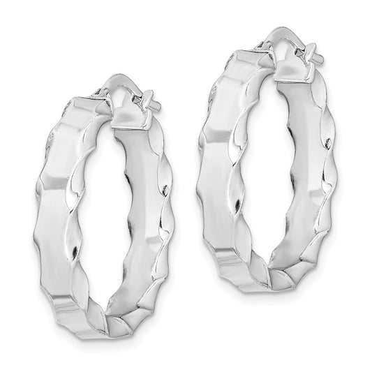 Rhodium-plated Silver Scalloped Edge 5mm Hoop Earrings