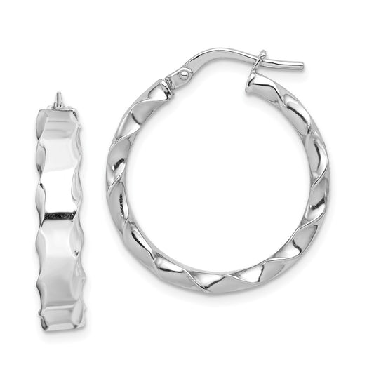 Rhodium-plated Silver Scalloped Edge 5mm Hoop Earrings