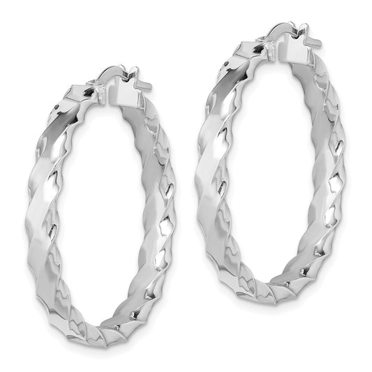 Rhodium-plated Silver Scalloped Edge 4mm Hoop Earrings