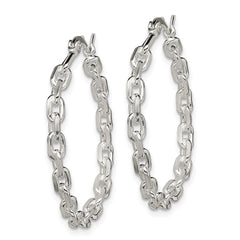 Sterling Silver Polished Cable Chain 3x30mm Hoop Earrings