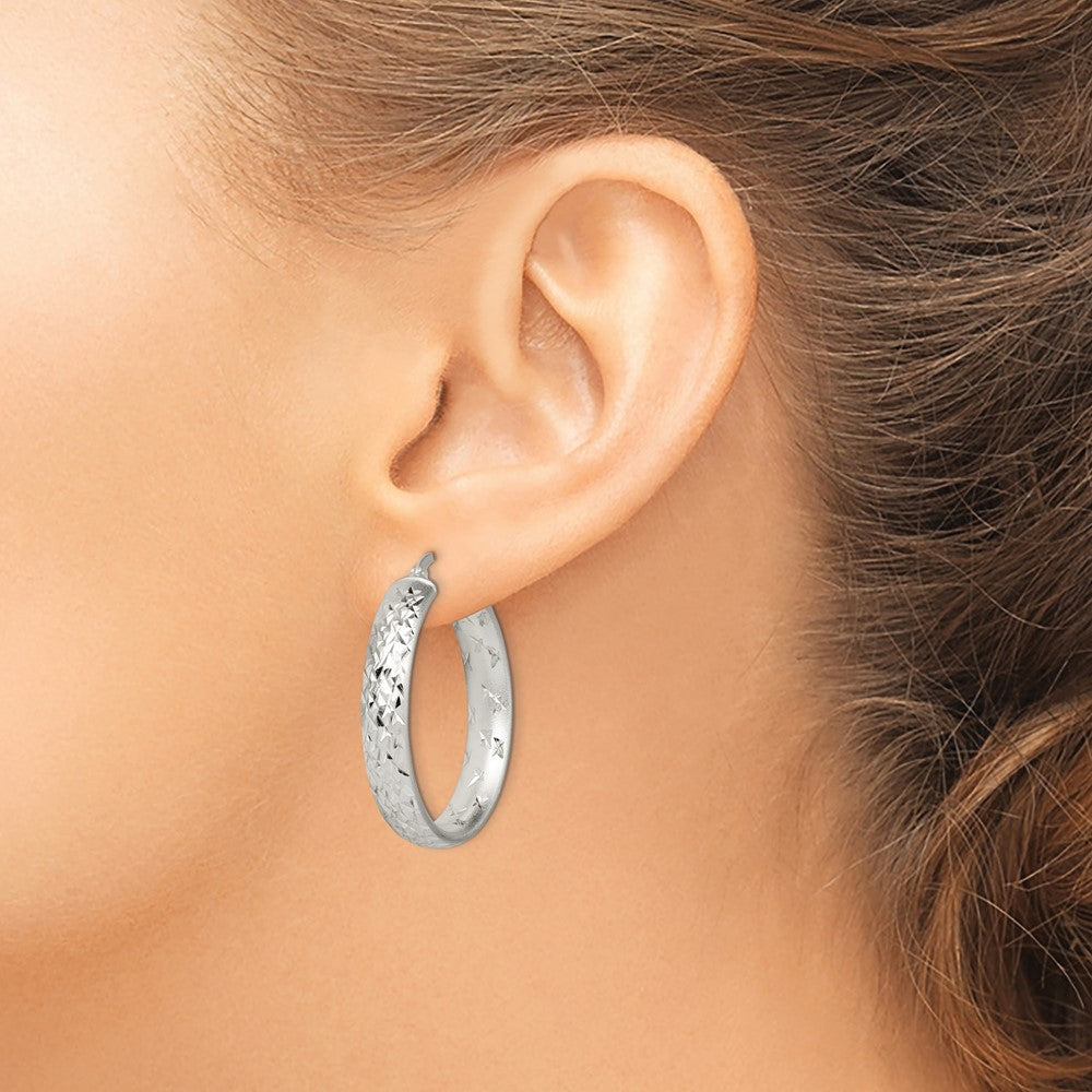 Sterling Silver Satin Finish Diamond-cut 5mm Hoop Earrings