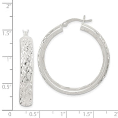 Sterling Silver Satin Finish Diamond-cut 5mm Hoop Earrings