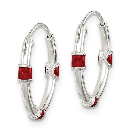 Sterling Silver Polished Red Enamel Endless Hoop Earrings