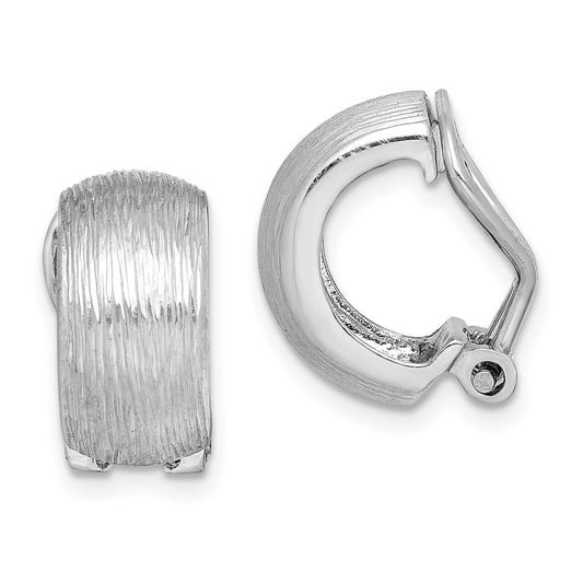Rhodium-plated Sterling Silver Diamond-cut Omega Back Non-pierced Earrings