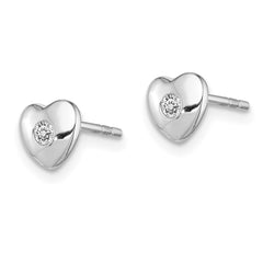 Rhodium-plated Sterling Silver CZ Heart Post Earrings