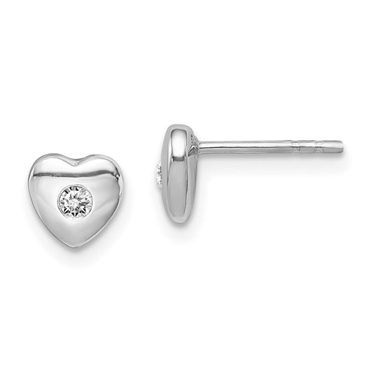 Rhodium-plated Sterling Silver CZ Heart Post Earrings