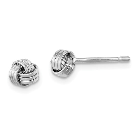 Rhodium-plated Silver Polished Twisted Knot Post Earrings