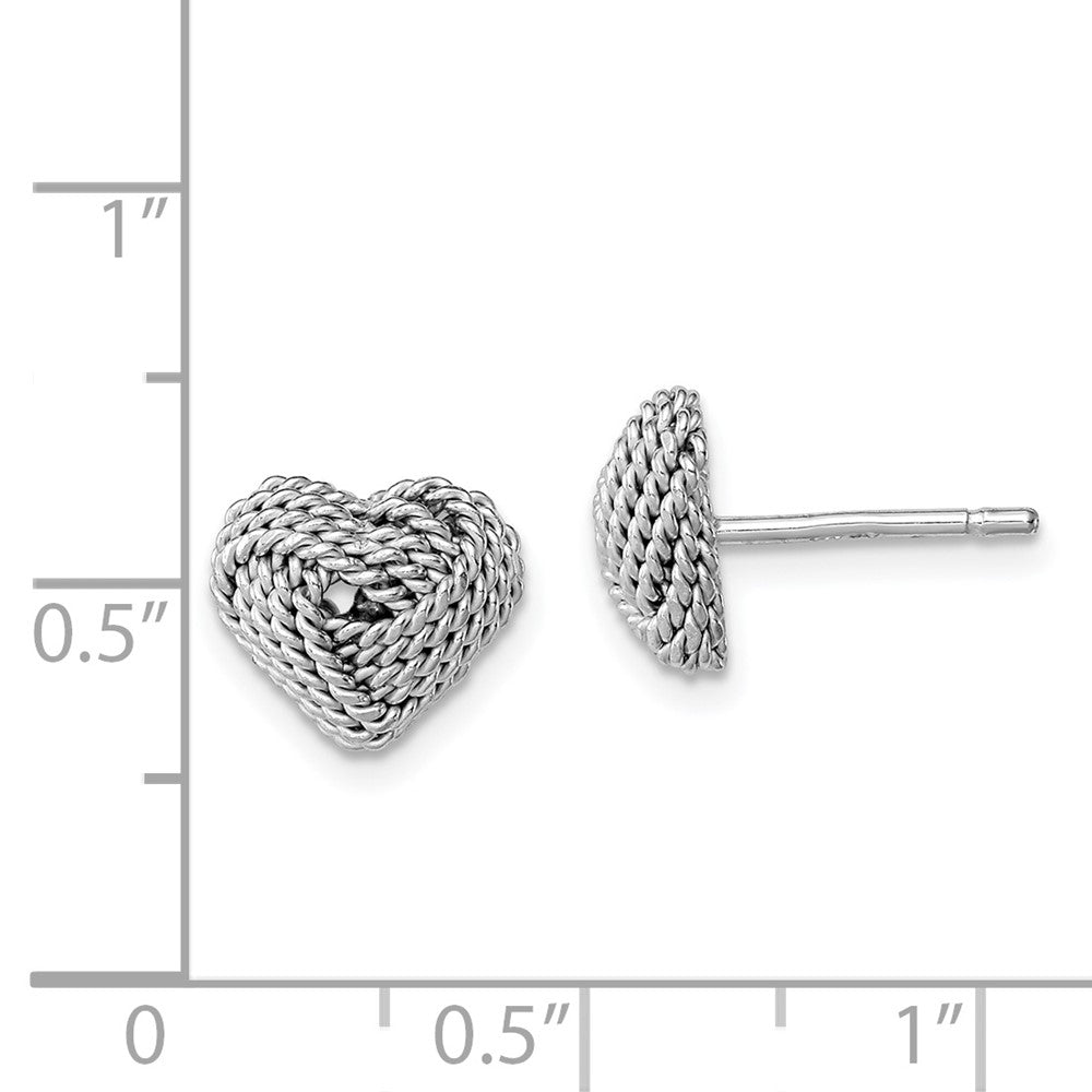 Rhodium-plated Sterling Silver Small Twisted Love Knot Heart Post Earrings