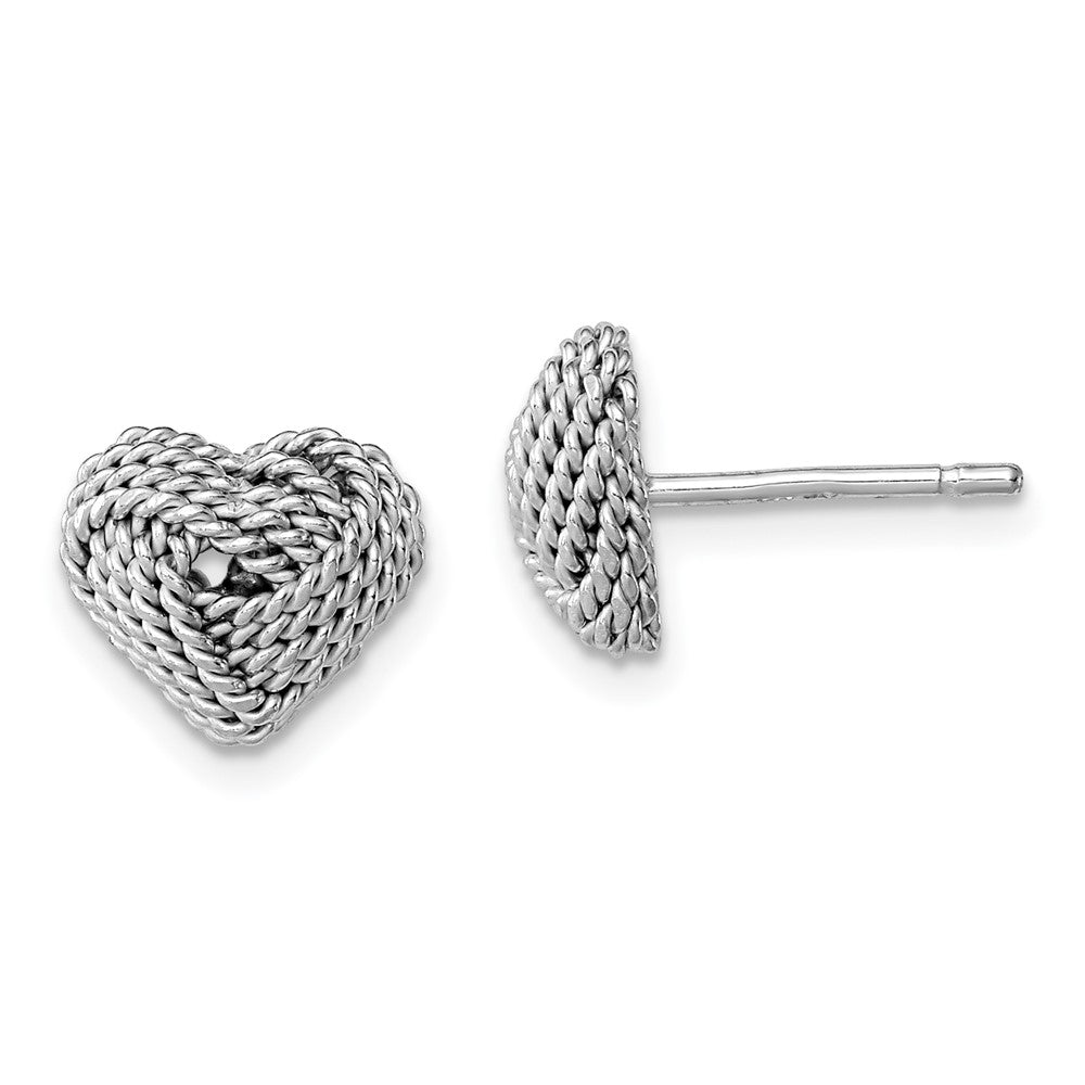 Rhodium-plated Sterling Silver Small Twisted Love Knot Heart Post Earrings