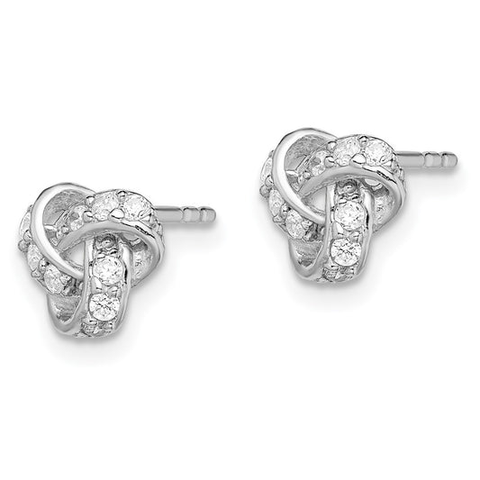 Rhodium-plated Sterling Silver Polished CZ Love Knot Post Earrings