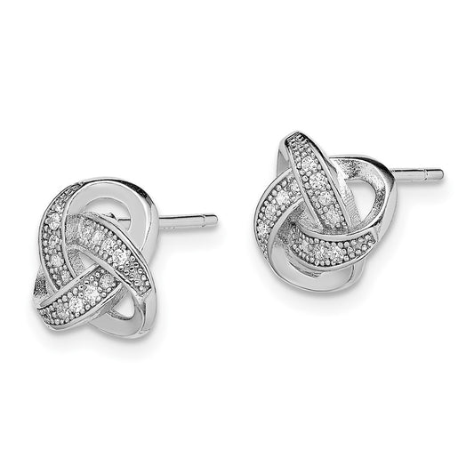 Rhodium-plated Sterling Silver CZ Micropave Love Knot Post Earrings