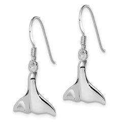 Rhodium-plated Sterling Silver Polished Whale Tail Dangle Earrings