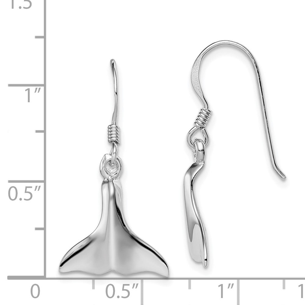 Rhodium-plated Sterling Silver Polished Whale Tail Dangle Earrings