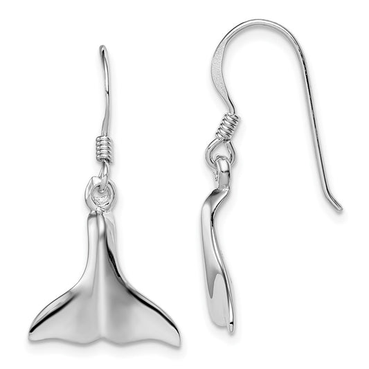 Rhodium-plated Sterling Silver Polished Whale Tail Dangle Earrings