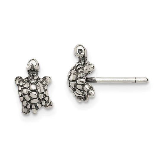 Sterling Silver and Antiqued Turtle Post Earrings