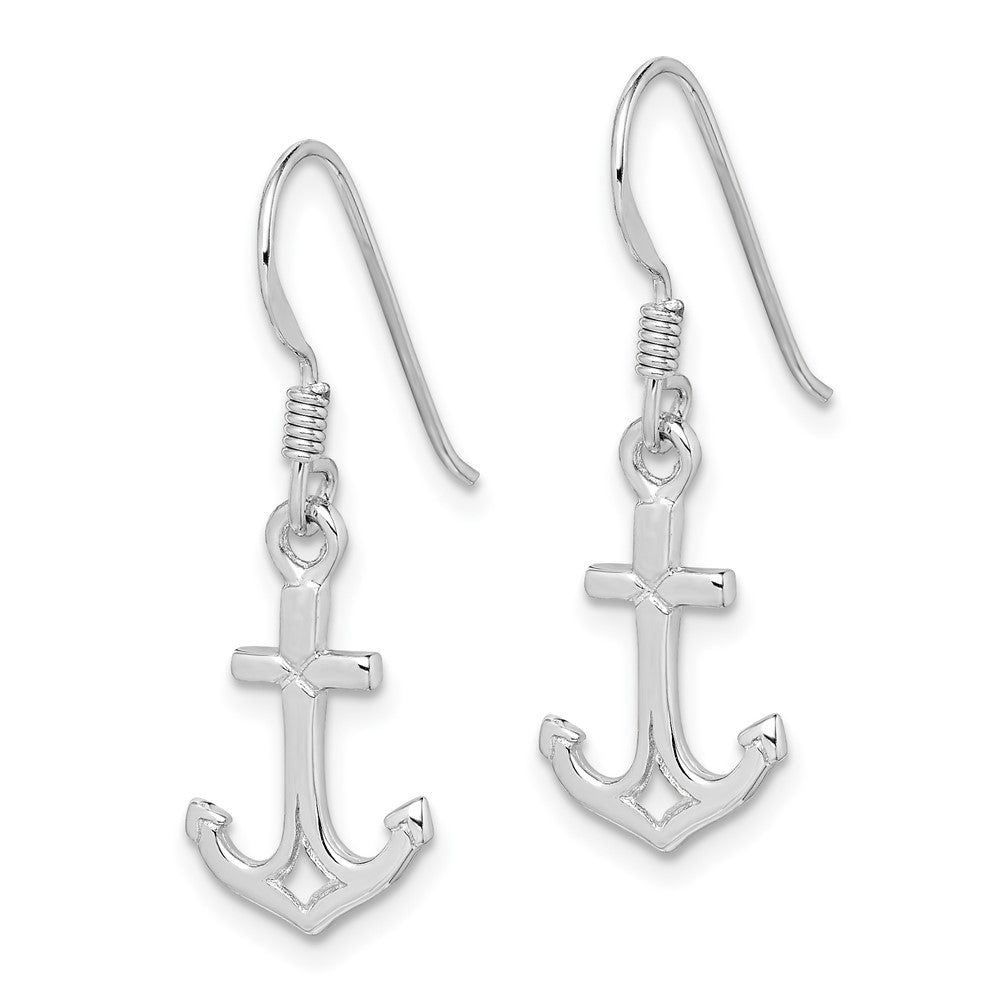 Rhodium-plated Sterling Silver Anchor Dangle Earrings