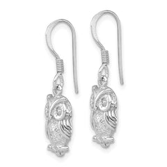 Rhodium-plated Sterling Silver CZ Owl Shepherd Hook Earrings