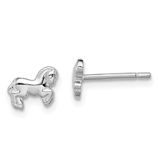 Rhodium-plated Sterling Silver Children's Horse Post Earrings