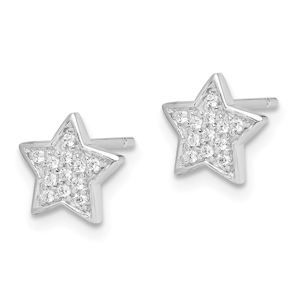 Rhodium-plated Sterling Silver CZ Star Post Earrings