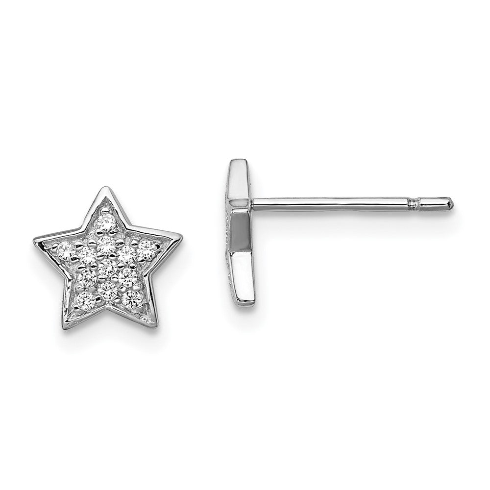 Rhodium-plated Sterling Silver CZ Star Post Earrings