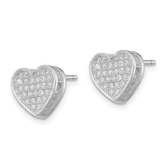 Rhodium-plated Sterling Silver CZ Micro pave Heart Post Earrings