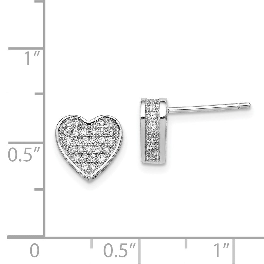 Rhodium-plated Sterling Silver CZ Micro pave Heart Post Earrings