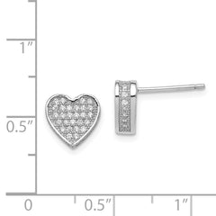 Rhodium-plated Sterling Silver CZ Micro pave Heart Post Earrings