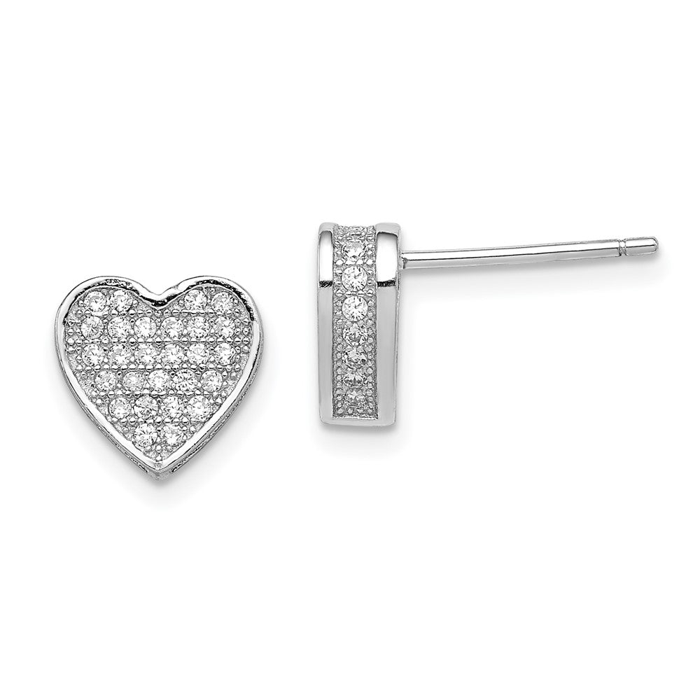 Rhodium-plated Sterling Silver CZ Micro pave Heart Post Earrings