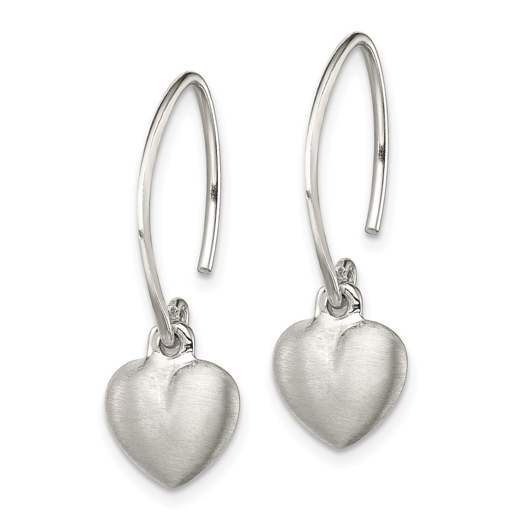 Sterling Silver Satin Heart Dangle Earrings