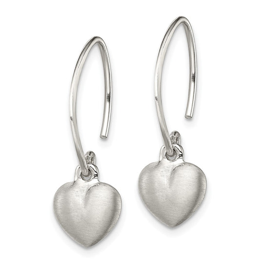 Sterling Silver Satin Heart Dangle Earrings