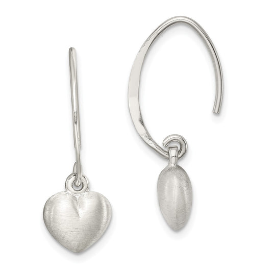 Sterling Silver Satin Heart Dangle Earrings