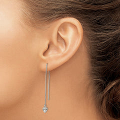 Sterling Silver Polished Diamond-cut Dangle Heart Post Earrings